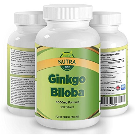 Ginkgo Biloba, Pure Extract that Helps With Memory, Improves Circulation Formula, 6000 mg - 120 Tablets