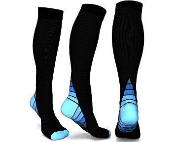 Compression Socks for Men & Women, BEST Graduated Athletic Fit for Running, Nurses, Shin Splints, Flight Travel, & Maternity Pregnancy (Black & Blue L/XL (Women 8-15.5 / Men 8-14) PAIR)