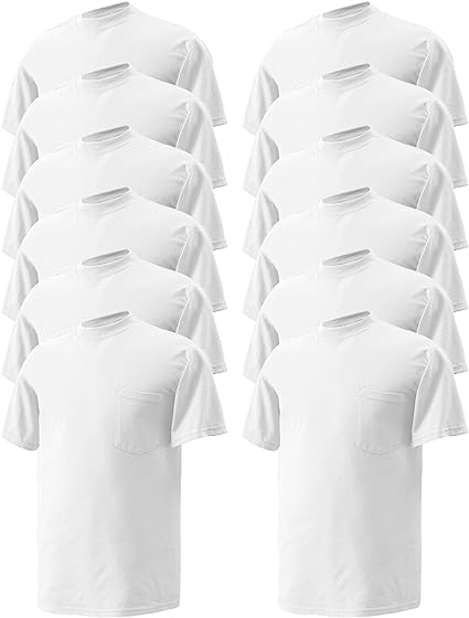 Gildan DryBlend 50 Cotton/50 DryBlend Poly Pocket T-Shirt, White, XL (Pack of 12)