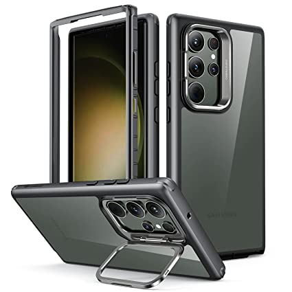 ESR Shock Armor Kickstand Case, Compatible with Samsung Galaxy S23 Ultra, 1 Screen Guard, Clear Black