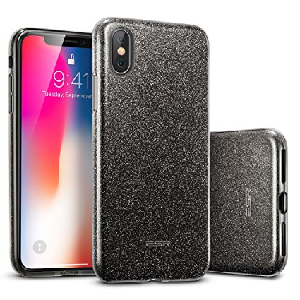 ESR iPhone X Case, Bling Glitter Sparkle Three Layer Shockproof Soft TPU Outer Cover [Support Wireless Charging]   Hard PC Inner Cover 5.8" iPhone X(2017 Release)(Black)