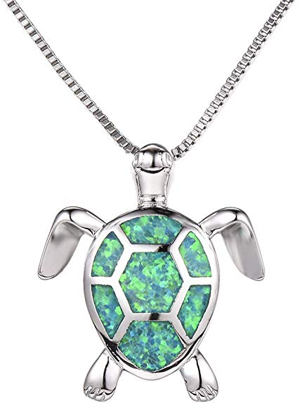 Health and Longevity Sea Turtle Birthstone Jewelry Sterling Silver Created Green Opal Sea Turtle Earring Pendant Necklace Length 18-20 inch