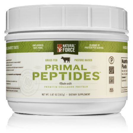 Natural Force Primal Peptides 1 RATED PALEO PROTEIN POWDER - 100 Free Range Hydrolyzed Collagen Protein for Sport sourced from Grass Fed Collagen Peptides Paleo Protein Unflavored 587 oz