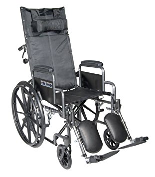 Drive Medical Silver Sport Reclining Wheelchair with Detachable Desk Length Arms and Elevating Legrest, Silver Vein, 18"