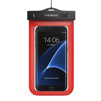 Universal Waterproof Case, MoKo Cellphone Dry Bag With Armband & Neck Strap for iPhone 7 / SE / 6s Plus / 6s / 6 , Galaxy Note 7 / S7 / S7 Edge, Also fits devices up to 6 inch, RED