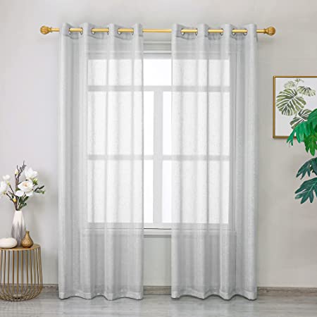 Roy Lei Gray Sheer Curtains Voile Light Filtering Grommet Voile Drapes Curtains for Bedroom & Living Room,Set of 2 Panels Shimmer and Light (Gray-Silver, 52"x63")