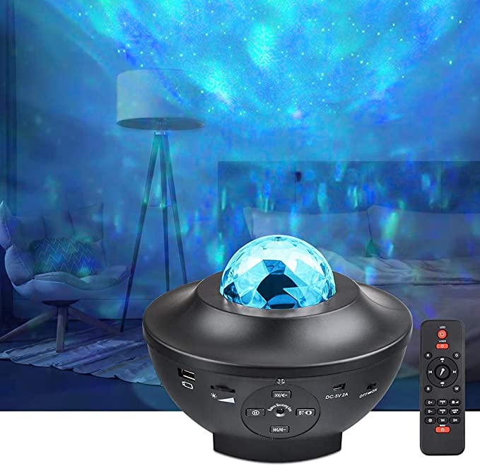 LED Projector Lights - COSANSYS Ocean Wave Star Sky Night Light with Music Speaker,Sound Sensor, Remote Control,360°Rotating Sleep Soothing Color Changing Lamp for Stage Bedroom Wedding Christmas