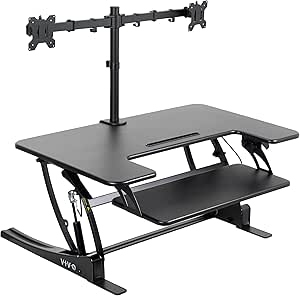 VIVO Height Adjustable 36 inch Standing Desk Converter with Dual 13 to 30 inch Monitor Stand, Sit Stand Monitor Mount and Desk Riser, Black, DESK-KIT-0V02