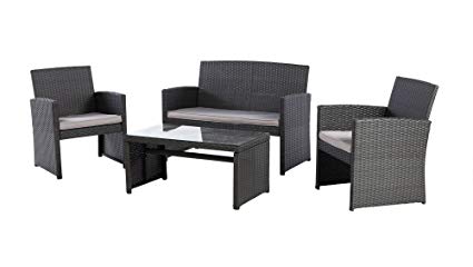 Grand patio Outdoor Furniture Sets, Wicker Conversation Set with Glass Top Table (4-Piece Set)