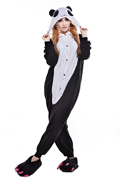 Newcosplay Adult Unisex Panda Onesie Pajamas Costume