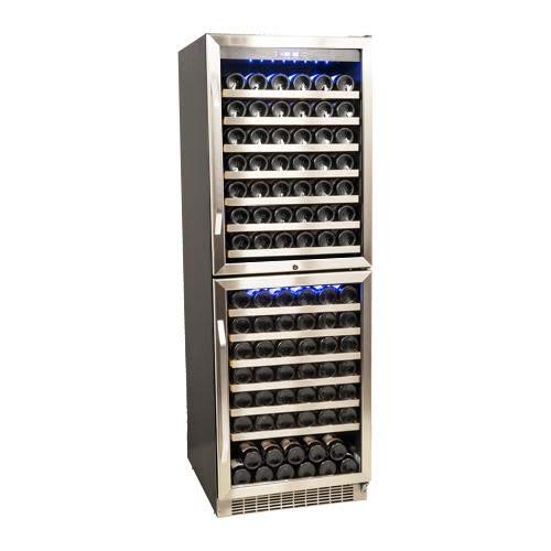 EdgeStar CWR1551DD 155 Bottle Double Door Dual Zone Built-In Wine Cooler - Black and Stainless Steel