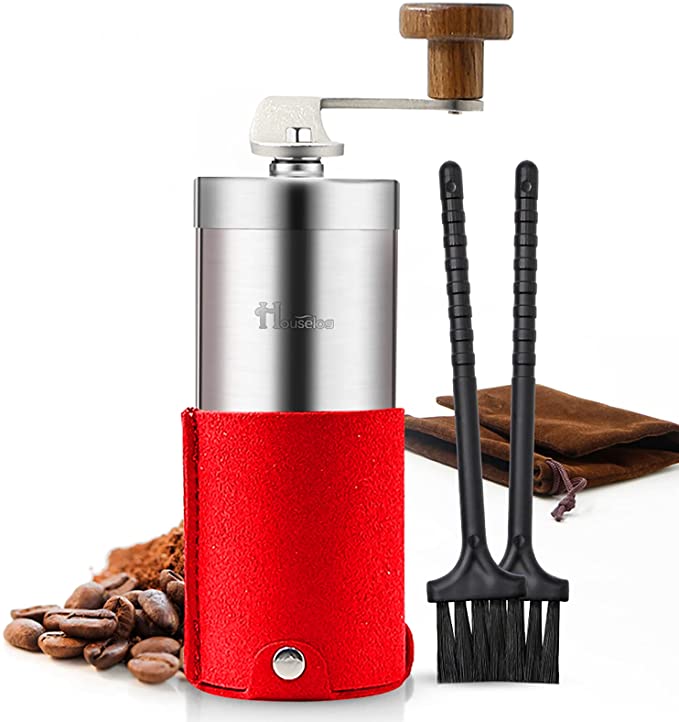 Portable Manual Coffee Grinder Set Professional Conical Ceramic Burrs Stainless Steel Grinder Easy to Clean for Home Travel Outdoor (Red)