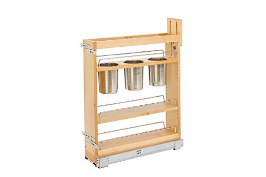 Rev-A-Shelf - 448UT-BCSC-5C - 5 in. Pull-Out Wood Base Cabinet Utensil Organizer with 3 Bins and Soft-Close Slides