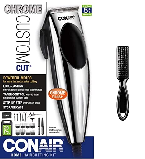 Conair Custom Cut 20-piece Haircut Kit - Chrome Finish - Home Hair Cutting Kit - Includes Blade Barber Brush