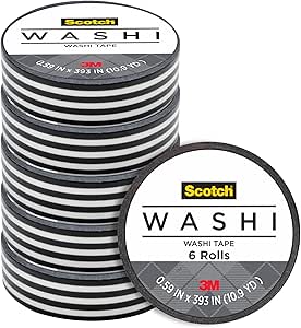 Scotch Expressions Washi Tape, .59 in x 393 in, Black Stripe , 6 Rolls (C314-P43)