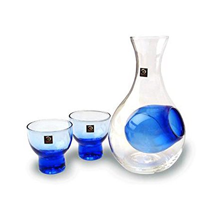 Happy Sales HSSS-GLB12, Blue Glass Sake Set for Cold Sake