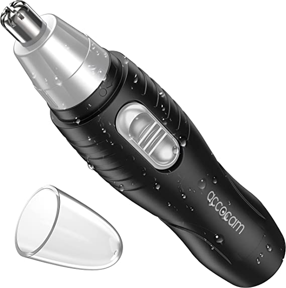 ACCOCAM 2022 Nose Ear Hair Trimmer for Men Women, Electric Nostril Nasal Hair Clippers Trimmers Remover with Vacuum Cleaning System, IPX7 Waterproof, Mute Motor, Wet/Dry, Battery-Operated