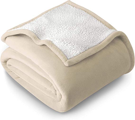 Bare Home Sherpa Fleece Blanket - Full/Queen - Fluffy & Soft Plush Bed Blanket - Hypoallergenic - Reversible - Lightweight (Full/Queen, Oyster)