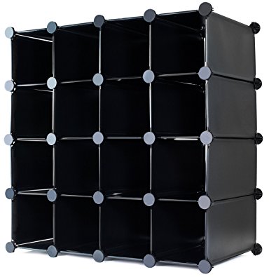 MULTI USE INTERLOCKING 16 PAIRS CUBE SHOE ORGANIZER RACK STORAGE DISPLAY STAND HOLDER - IDEAL FOR HAND BAGS, BOOKS OR ANY HOME ORGANISING - BLACK