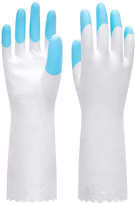Pacific PPE Cleaning Glove Reusable Household Dishwashing Gloves-Latex Free Waterproof PVC Gloves for Kitchen,Gardening Gloves Unlined(Blue,L)