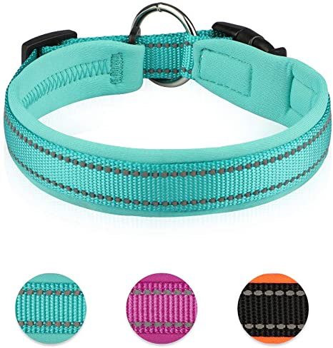 Durable Dog Collar Soft Padded with Buckle Adjustable Safety Nylon Puppy Collars Reflective Neoprene Padded Basic Dog Collars for Medium Breed Dogs