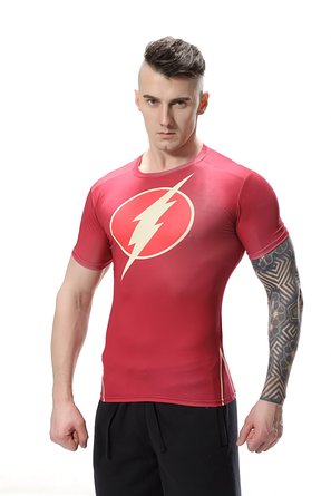 Red Plume Men's Compression T-shirt ,Sports Jogging Fitness Red Flash Man Shirt