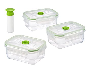 vacuumSaver air&liquid tight food containers. Storage boxes. Set of 3 x 600 ml rectangular containers   pump