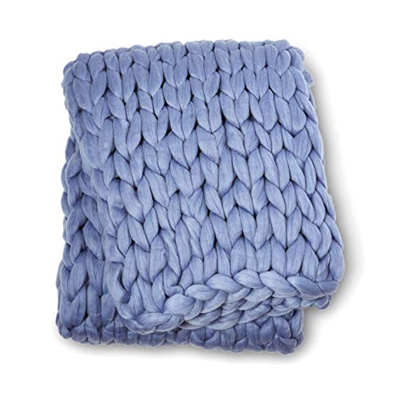 ColeyBear Dusty Blue Boho Home Decor Blanket (40in x 60in) - Big Chunky Yarn Knit Blankets - Handmade Oversized Throw Comforter - Massive Hand Knitted Throw Blanket (Dusty Blue)