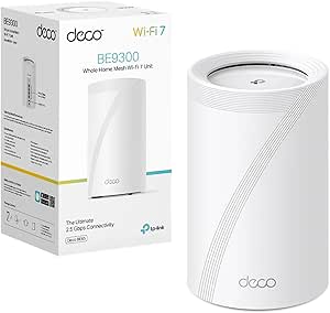 TP-Link Deco WiFi 7 Mesh BE9300 Deco tri-Bande BE65(1-Pack), Port Ethernet/Fibre 2,5 Gbit/s, Vitesse WiFi jusqu'à 9 Gbit/s, WPA3, canaux 320 MHz, 6 GHz