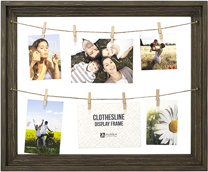 Malden International Designs Wall Sentiments Rustic Clothes Line Display Picture Frame, 8 Option, Brown