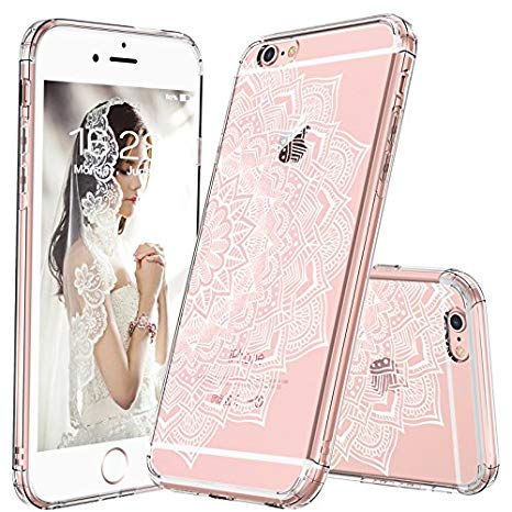 iPhone 6 Case, iPhone 6s Clear Case, MOSNOVO White Flower Henna Mandala Floral Moon Pattern Clear Design Transparent Plastic Back with TPU Bumper Protective Case Cover for Apple iPhone 6 6s (4.7 Inch)