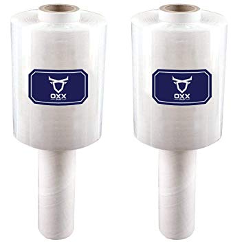 OxxBrands Moving Supplies - Stretch Wrap - 2 Rolls for Moving or Packing - Heavy Duty Clear Plastic Shrink Film with Handle - Used for Pallet Wrapping, Furniture Wrap or Storage Boxes