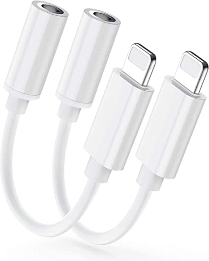 (2 Pack) Headphone Adapter for iPhone Aux Audio to 3.5 mm Jack Headphones Adapter for iPhone iPhone 13/12/ 11/ Xs/MAX/XR/X/ 8/7,Earphone Dongle Spiltter Accessorie Support All iOS System