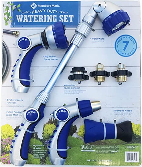 Member Mark Heavy Duty 7 Piece Watering Combo Set-Nozzles Wand Gardening