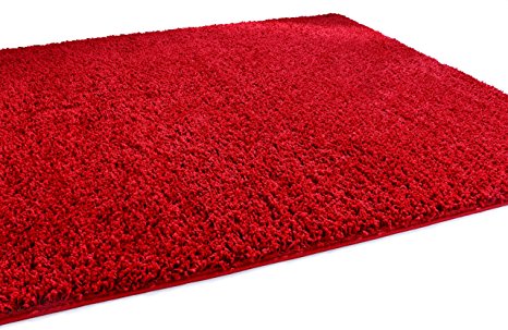Solid Retro Modern Red Shag 2x3 ( 2' x 3' ) Area Rug Plain Plush Easy Care Thick Soft Plush Living Room Kids Bedroom