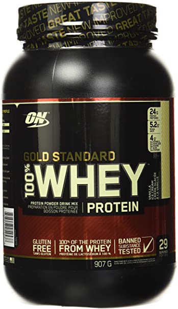 Optimum Nutrition Gold Standard 100% Whey Protein Powder, Vanilla Ice Cream, 2 Pound (Packaging May Vary)