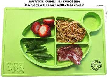 ChooseMyPlate - all-in-one Silicone Placemat with cup holder and nutritional guidelines for babies, toddlers, and kids - BPA free non-slip food divider dinnerware for kids - Color: (Green)