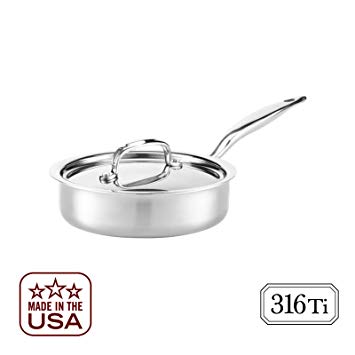 Heritage Steel 1.5 Quart Sauté Pan with Lid - Titanium Strengthened 316Ti Stainless Steel with 7-Ply Construction - Induction-Ready and Dishwasher-Safe, Made in USA