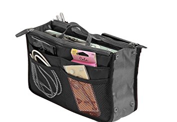 Purse Insert Organizer Expandable with Handles Black