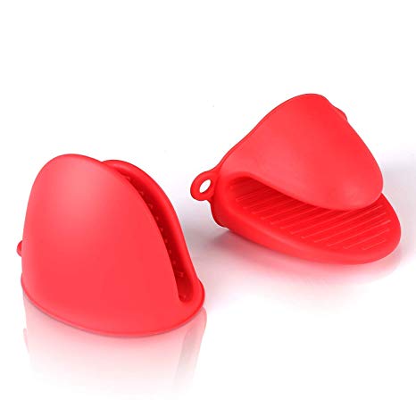 Red Mini Oven Mitts 1 Pair (2pcs), Heat Resistant Pinch Mitt Gloves Potholder for Kitchen Cooking & Baking - Food-Grade Silicone