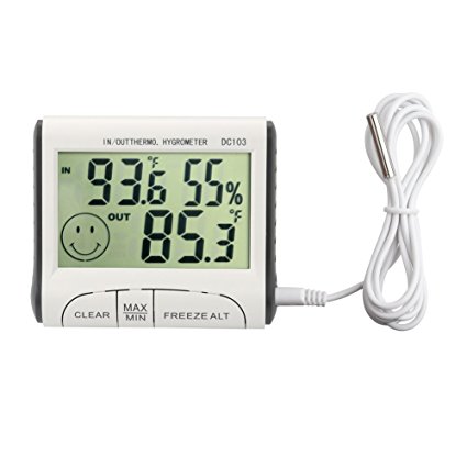 Digital Thermometer, 2.9 inch LCD Indoor and Outdoor Hygrometer Temperature and Humidity Monitor Gauge with Probe 0.9 Meter Sensing Line by Mikiz (1 Pack)