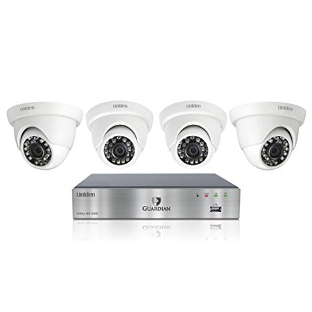 Uniden G7404D 1080p DVR, 4 1080p Dome Cameras with 100’ Night Vision, 500GB HDD, Surveillance Recorder, White