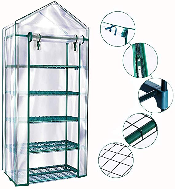 Homes Garden 5-Tier Shelves Mini Indoor/Outdoor Greenhouse Warm Tight Commercial PVC Clear Greenhouse Plant Flower Grow Tent Zipper Roll Up Front 27 in. L x 19 in. W x 76 in. H #G-G304A00