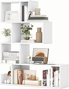 Giantex 5-Tier S-Shaped Bookshelf, Geometric Bookcase w/Open Cubes, Modern Decorative Display Shelf w/Anti-Toppling Kits, Freestanding Storage Rack for Living Room, Study, Home, Office, White