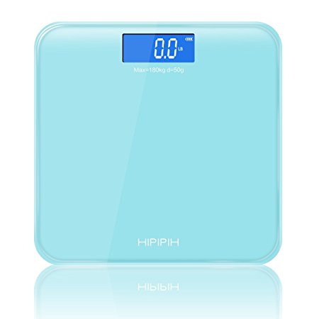 Hippih Digital Body Weight Scale with 400 lb Weight Capacity Health Mini Scale Step-on Technology Easy-to-Read Glass Square 008 (Blue)