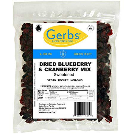 Gerbs Dried Cape Cod Blueberry & Cranberry Fruit Mix, 1 LB. - Food Allergy Safe & Non GMO -Preservative Free - Vegan & Kosher - Made in Rhode Island