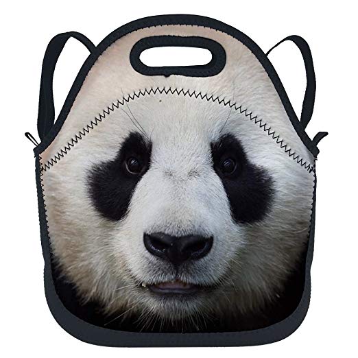 oFloral Panda Insulated Neoprene Lunch Bag Tote Lunchbox Backpack With Removable Shoulder Strap Reusable Thermal Lunchbox For Children Kids Teens Outdoors Travel Work Office School Black White