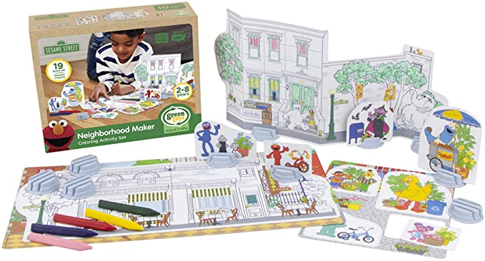 Green Toys SSCPT-1325 Sesame Street Neighborhood Maker Coloring Activity Set, Multi