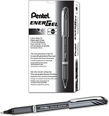 Pentel EnerGel NV Gel Ink Pen, 1mm, Barrel, Black Ink, Dozen (BL30A)