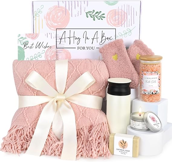 Get Well Soon Gifts for Women - Sympathy Gift Basket, Self Care Gifts for Women, Sending a Hug Care Package, After Surgery Gifts, Feel Better Gifts, Get Well Gifts for Best Friend Mom Sister (Pink)